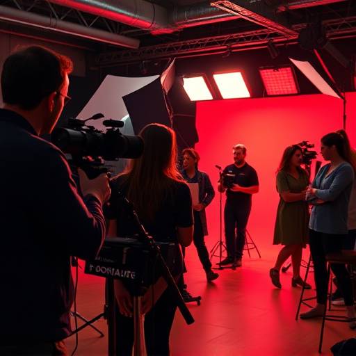 A behind-the-scenes shot from a commercial photoshoot, showing the Aurora Studios team in action.