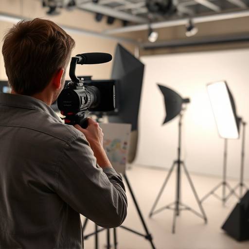 Behind the scenes of commercial photoshoot, team setting up equipment.