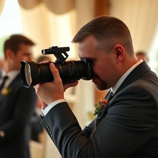 Photographer adjusting the camera settings during the wedding day.