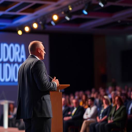 Photographer capturing a speaker at a corporate event, part of Aurora Studios' corporate photography service.