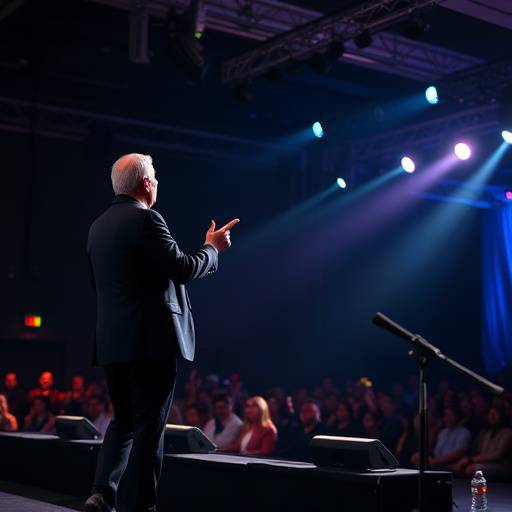 Professional corporate event photography featuring a dynamic speaker on stage, highlighting Aurora Studios' expertise in capturing corporate events.
