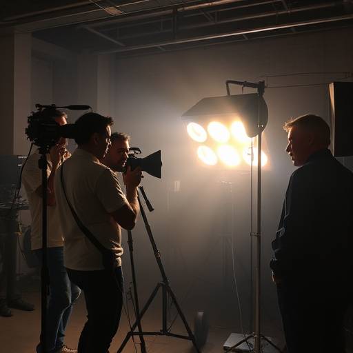 Team setting up lights.