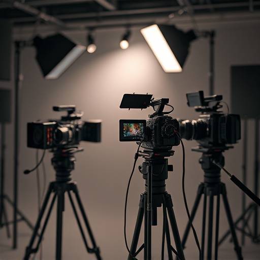 Variety of video production equipment including cameras, lighting, and audio gear at Aurora Studios.